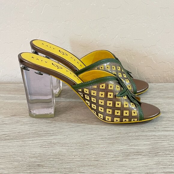 Katy Perry Sandals Heels 6 The Coolada Pineapple Clear Heels Slides Tropical - Picture 7 of 10